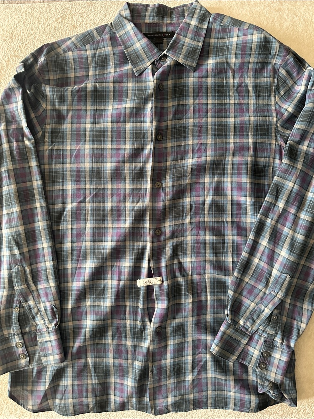 John Varvatos Blue and Purple Plaid Dress Shirt